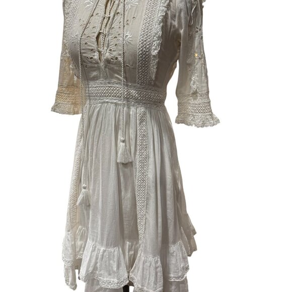 Ulla Johnson Madison Dress XS Blanc White Eyelet Lace Boho Ruffle Tassel Mini $4 - Picture 5 of 9